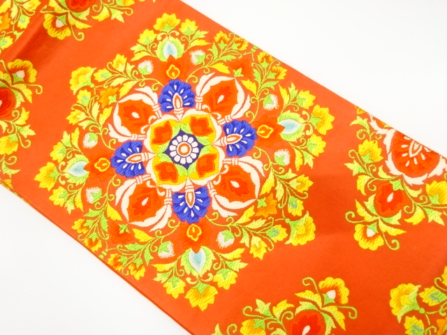 JAPANESE KIMONO / ANTIQUE FUKURO OBI / SILK / WOVEN FLORAL CREST